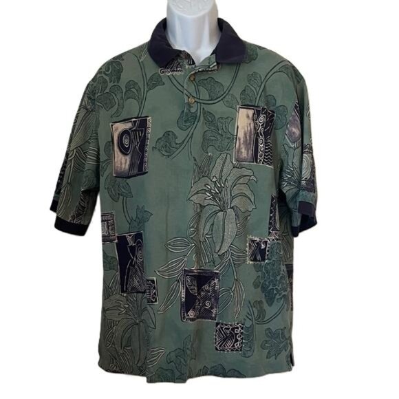 Thomas E. Wilson Other - Vintage Thomas E. Wilson Men's 90's Blue and Light Green Floral Polo Shirt, XL